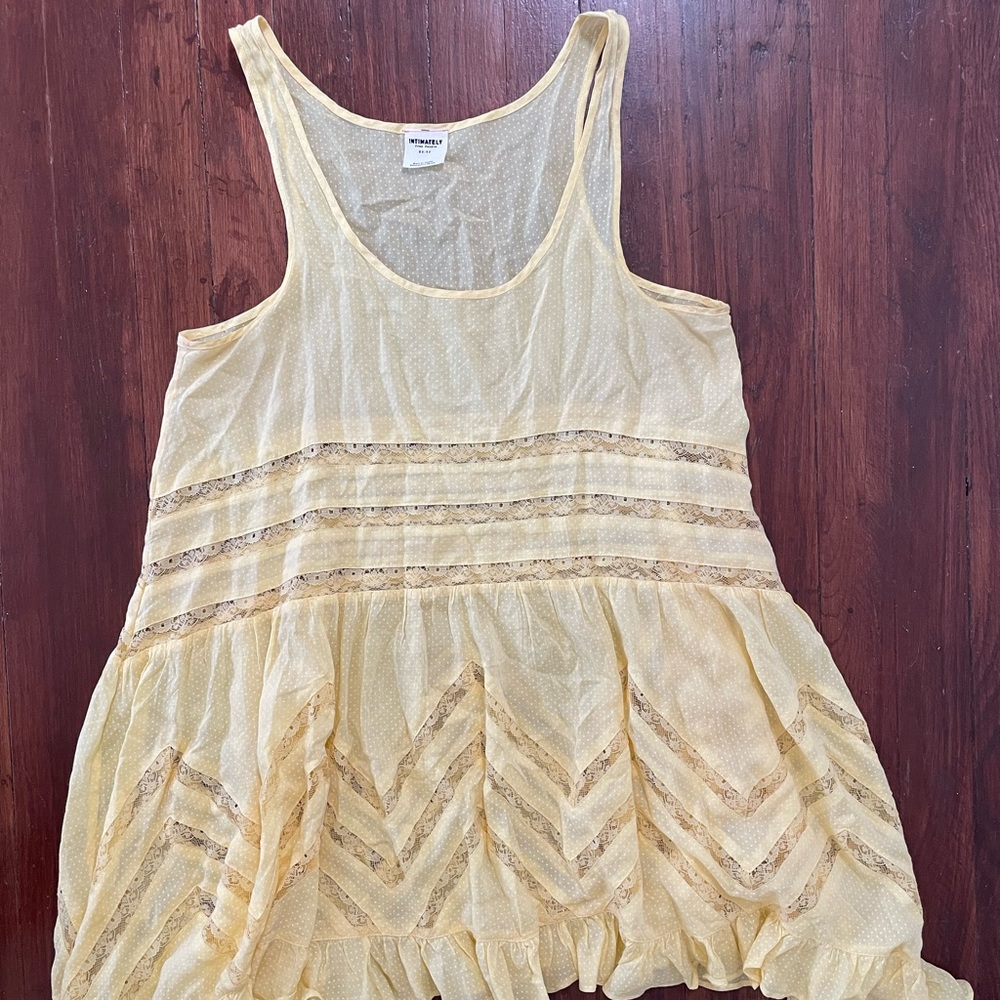 Intimately Free People Voile and Lace Trapeze Slip Yellow Dot Dress Sz XS